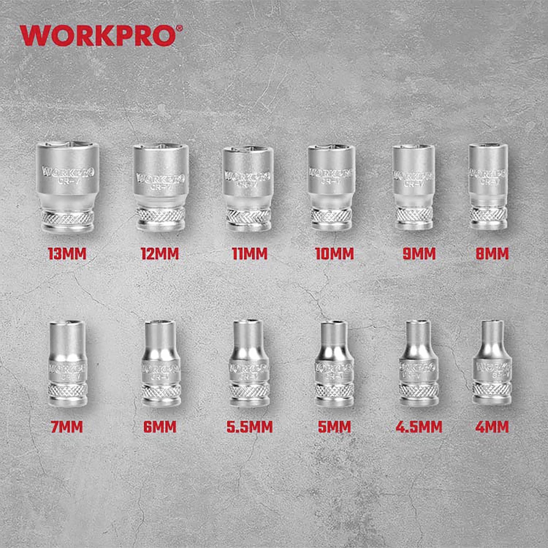 WorkPro Jeu de douilles métrique 14 pièces WP202584