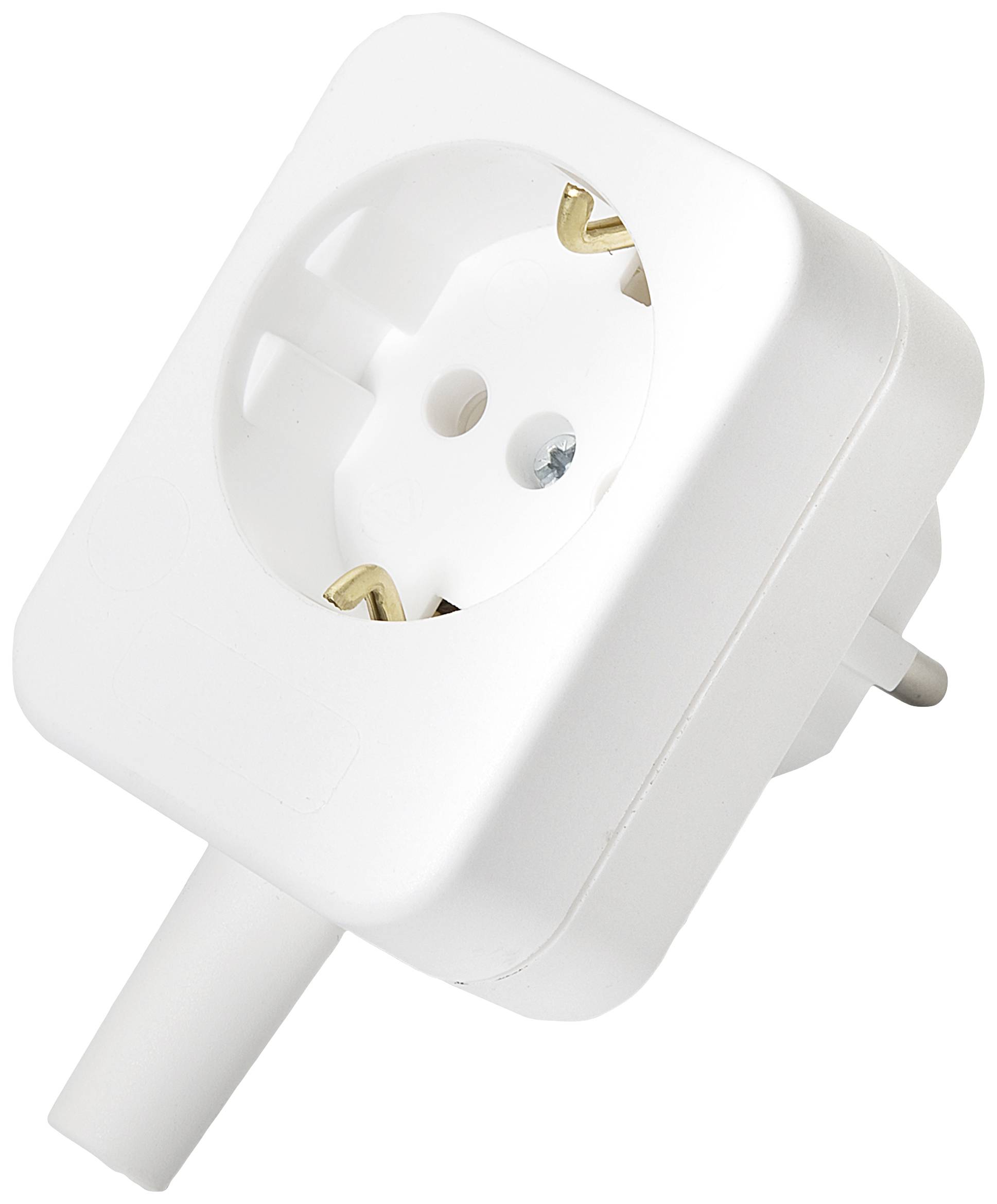 Prise adaptateur blanche avec socle de connexion latéral, adaptée à l'extension des emplacements existants, sur fond blanc.