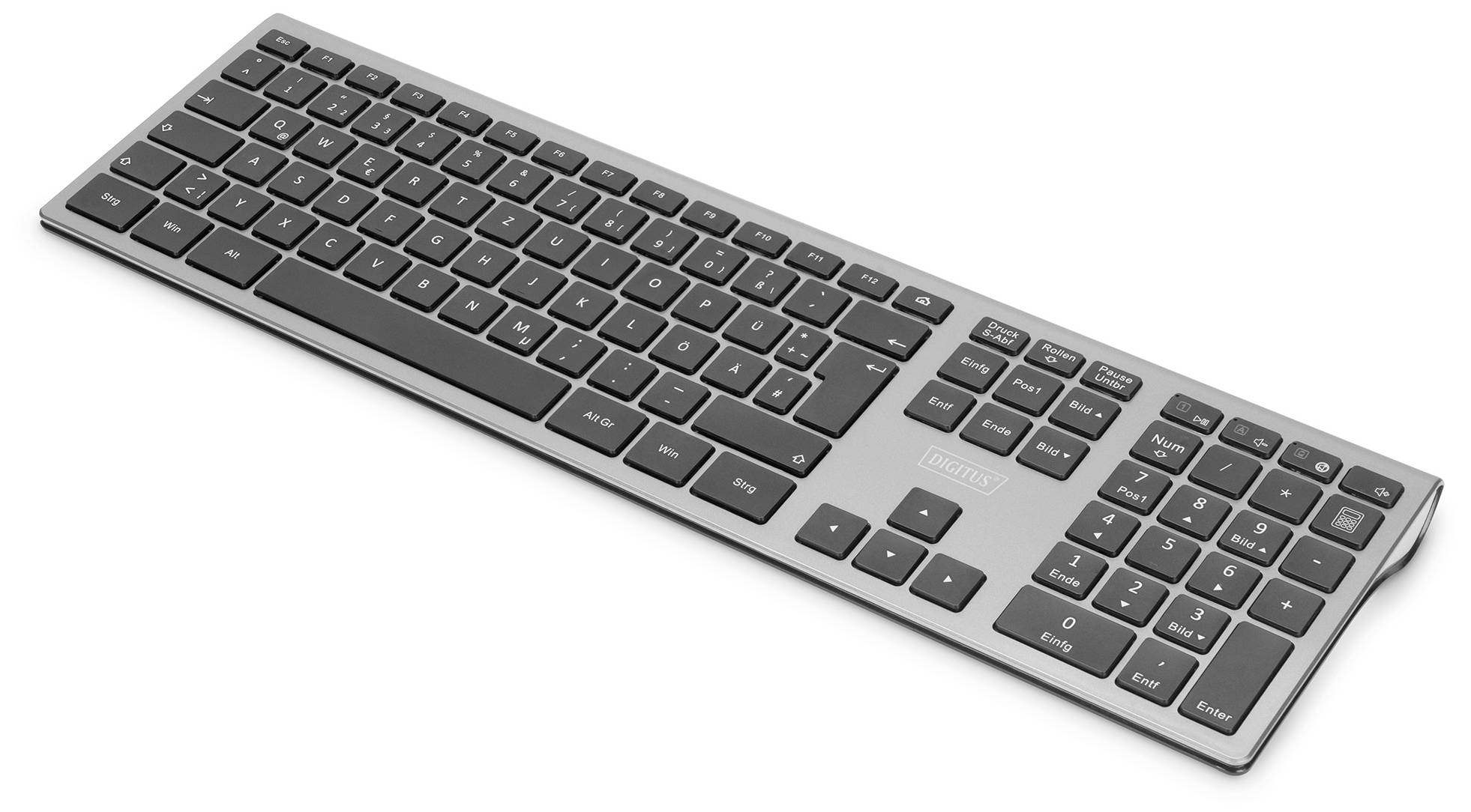 Digitus DA-20159 sans fil Clavier allemand, QWERTZ gris Fonction Hotkey, Touches à frappe silencieuse, protégé contre la poussière