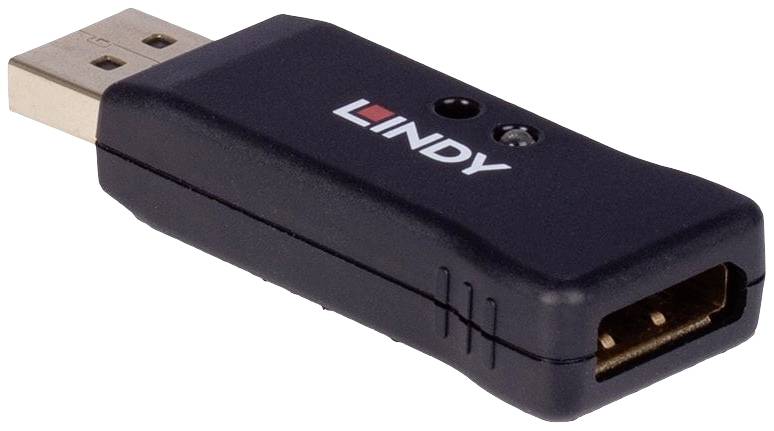 Un adaptateur USB portant l'inscription 'LINDY', qui peut être connecté à un périphérique USB. Idéal pour les connexions ou le transfert de données.