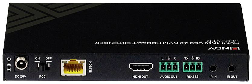 LINDY Cat.6 HDMI 4K60, IR, RS232 & Audio HDBaseT KVM Extender, Receiver HDBaseT Extendeur HDBaseT (récepteur) câble réseau RJ45
