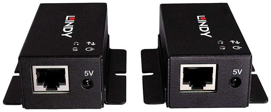 Deux adaptateurs réseau noirs portant l'inscription 'LINDY', chacun doté d'un port Ethernet et d'un port USB, destinés aux connexions réseau.