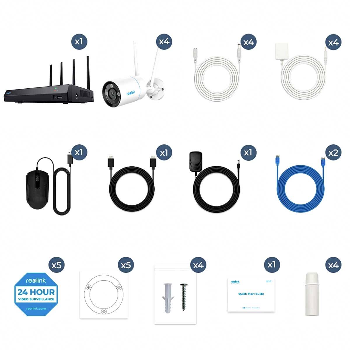 Reolink NVS12-8MB4W Wi-Fi IP-Set pour caméra de surveillance12 canauxavec 4 caméras3840 x 2160 pixels