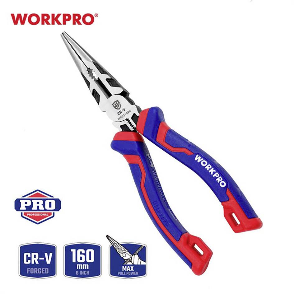 WorkPro WP231020 universel Pince à becs longs Acier Chrome-Vanadium 160 mm