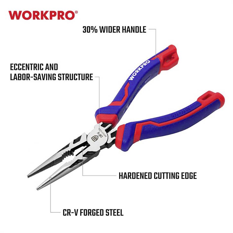 WorkPro WP231020 universel Pince à becs longs Acier Chrome-Vanadium 160 mm