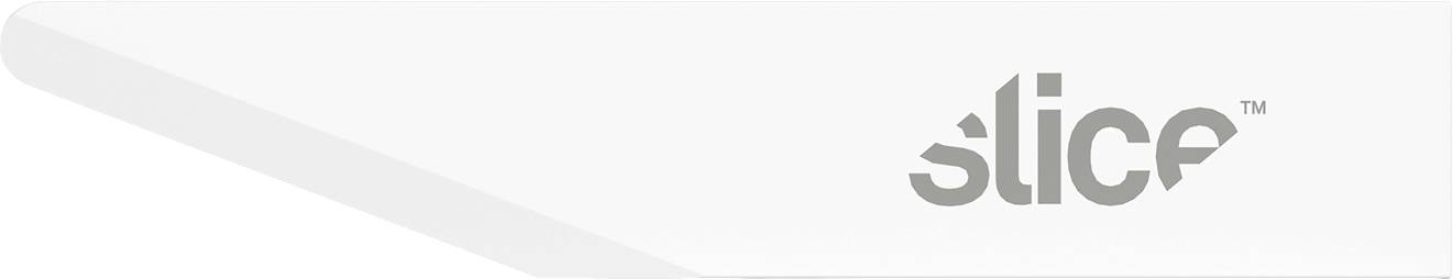 Un cutter blanc avec le logo gris 'slice' sur le côté.
