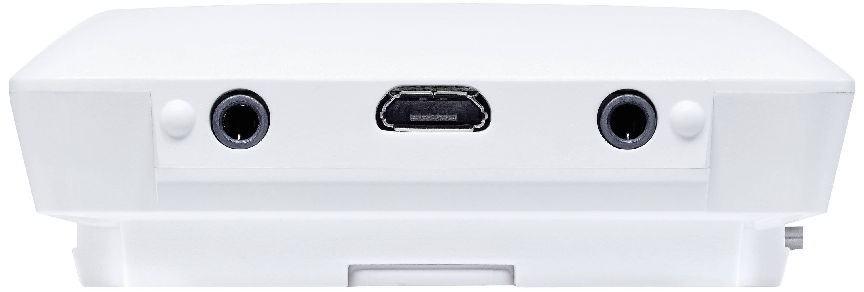 Interface électronique blanche avec trois ports sur le devant.