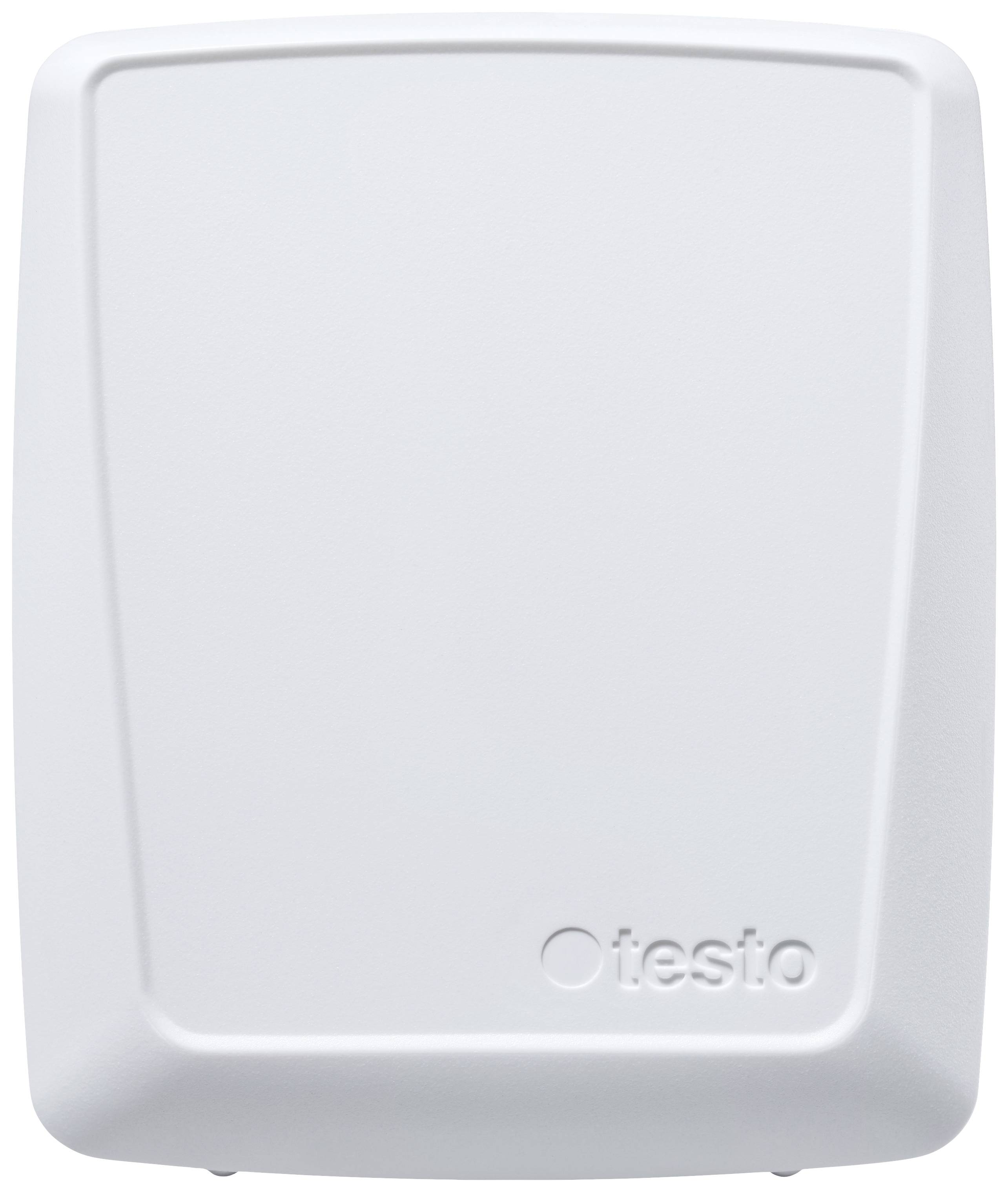 Un appareil électronique blanc à boîtier lisse. Le logo 'testo' est imprimé en bas à droite.