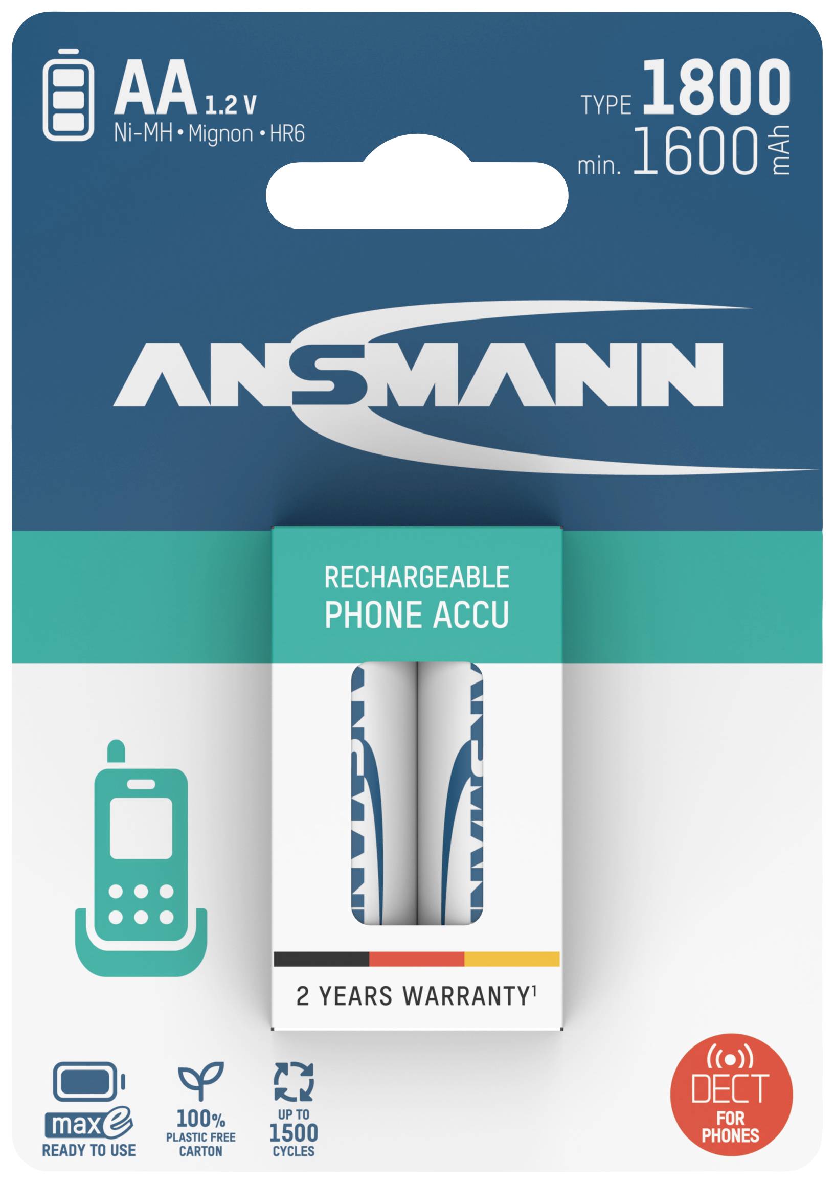 Ansmann 1312-0038 Pile rechargeable LR6 (AA) NiMH 1600 mAh 1.2 V 2 pc(s)
