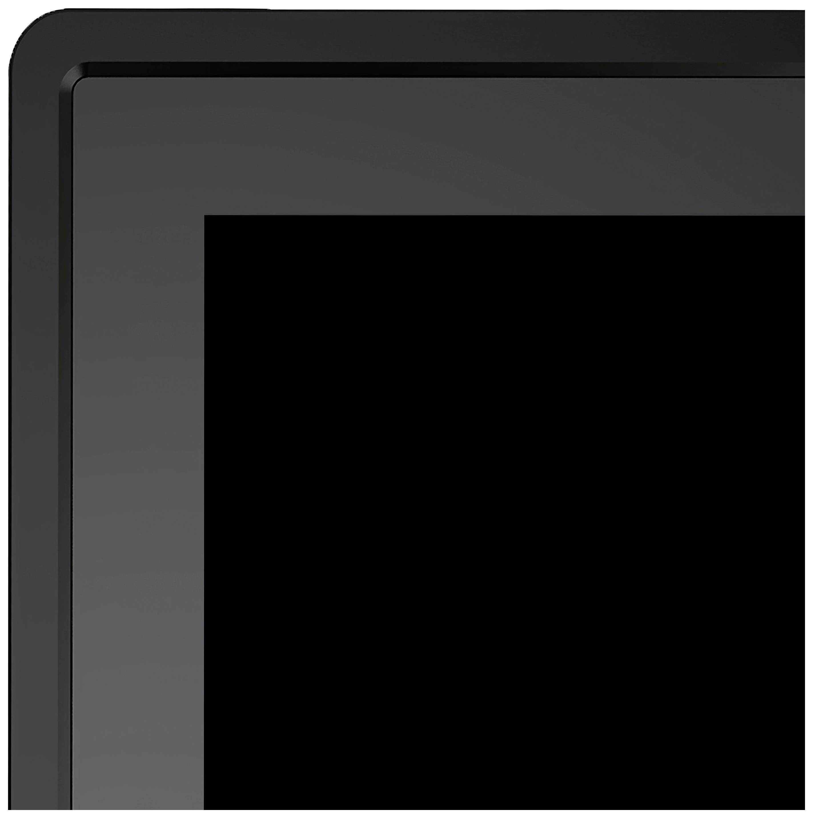 Coin supérieur gauche d'un écran noir encadré ; design épuré.