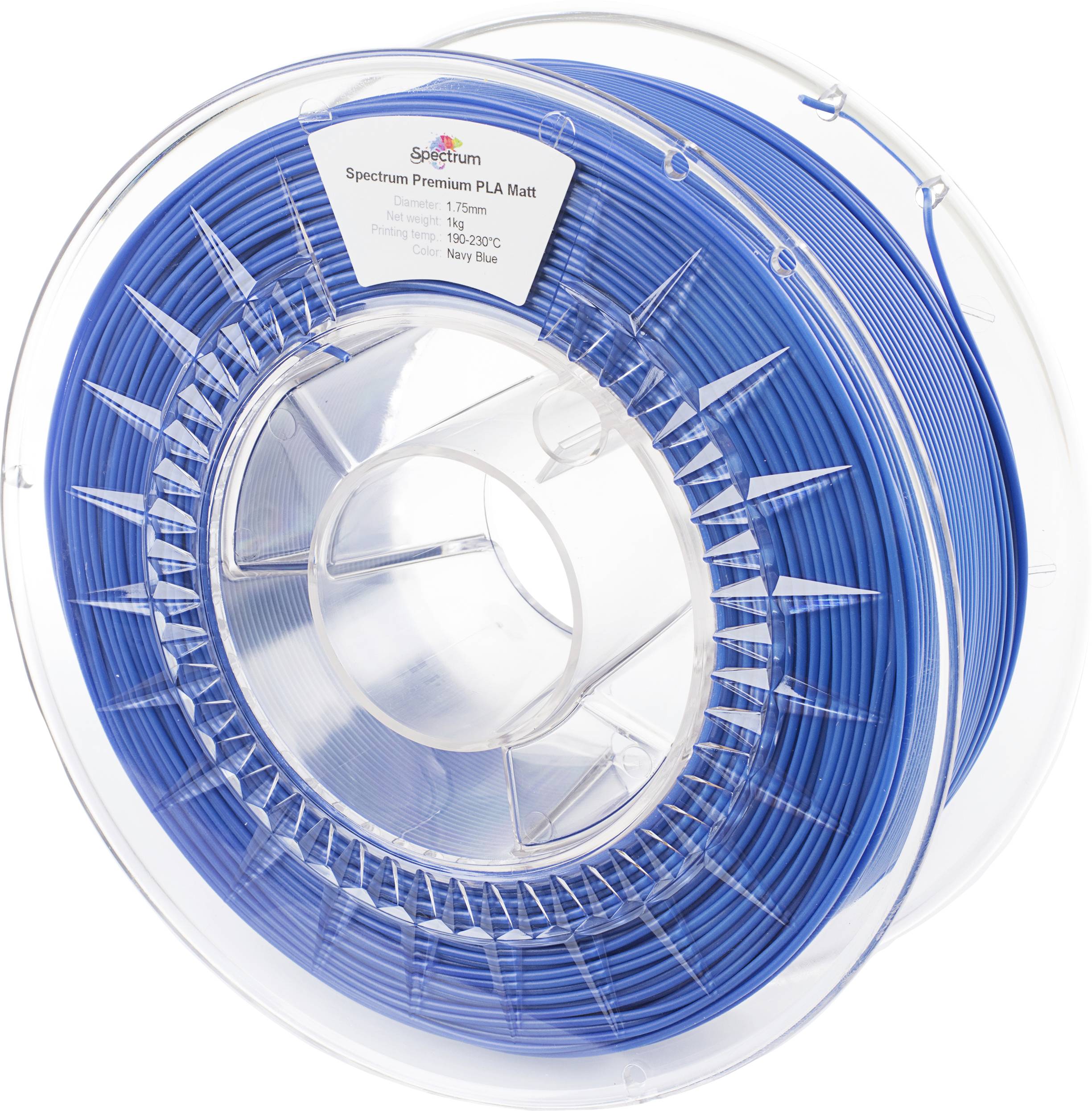 Bobine de plastique avec filament d'imprimante 3D bleu 'Spectrum Premium PLA Mat'.