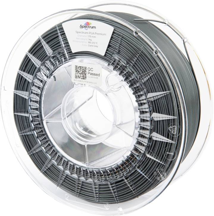 Une bobine de filament PLA gris de 'Spectrum' pour imprimante 3D.