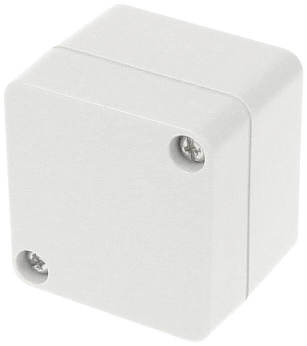 Un boîtier rectangulaire en plastique gris avec deux vis visibles sur la façade. Il semble s'agir d'un dispositif technique.