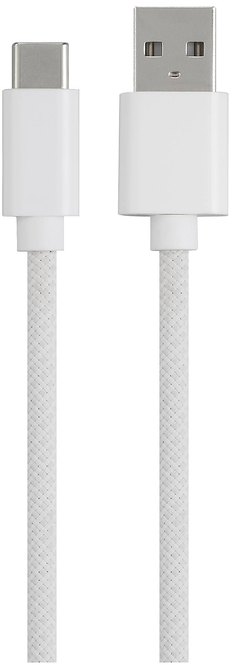 Un câble USB blanc avec des connecteurs USB-A et USB-C.