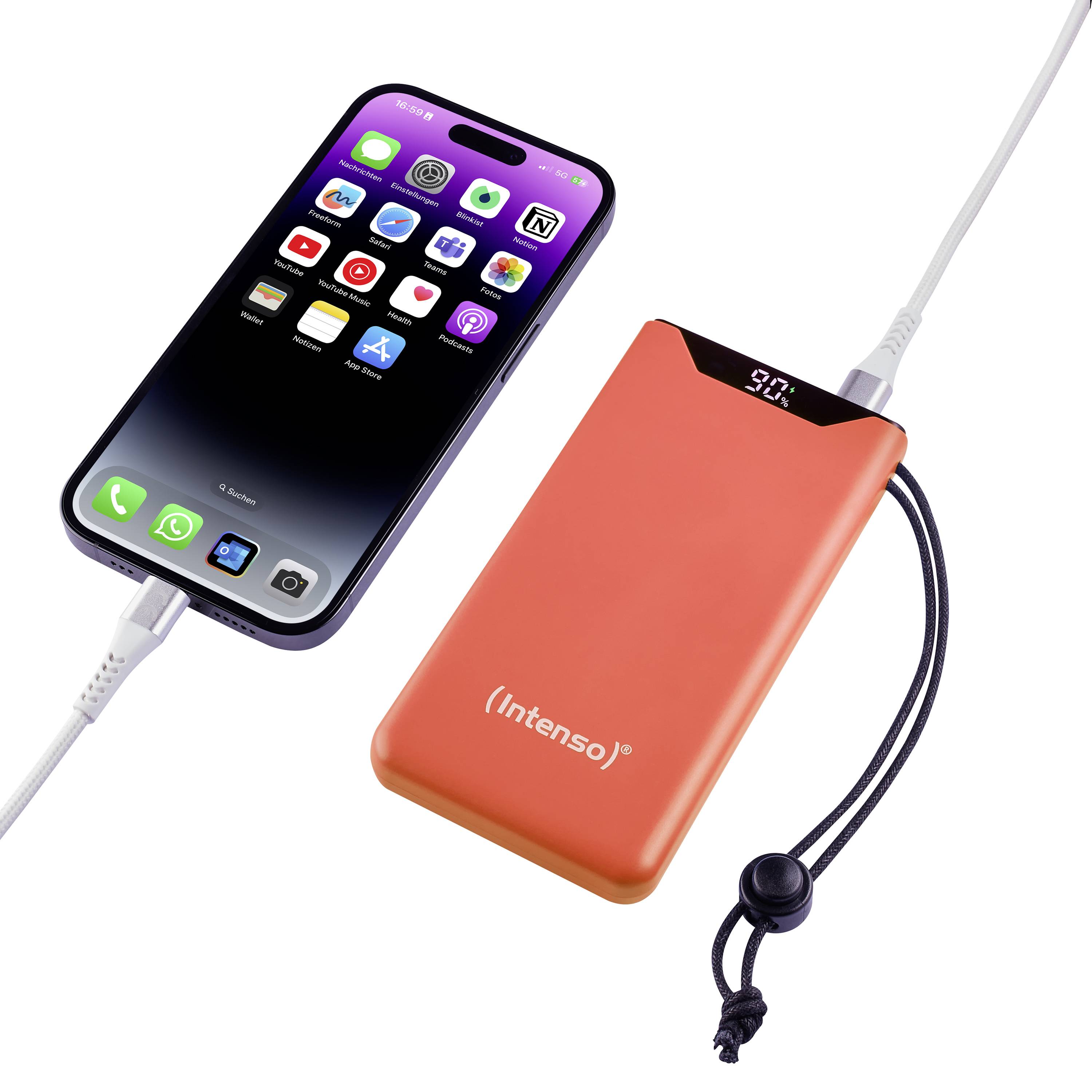 Intenso F10000 Powerbank (batterie supplémentaire) 10000 mAh Quick Charge, Power Delivery LiPo USB-A, USB-C® orange affichage du
