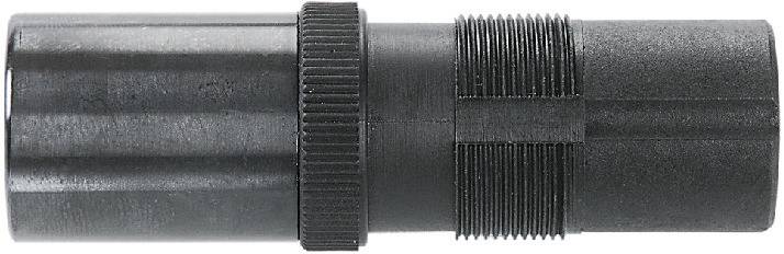 Une pièce cylindrique noire en plastique avec des rainures et un anneau au centre. Il pourrait s'agir d'un accessoire technique.