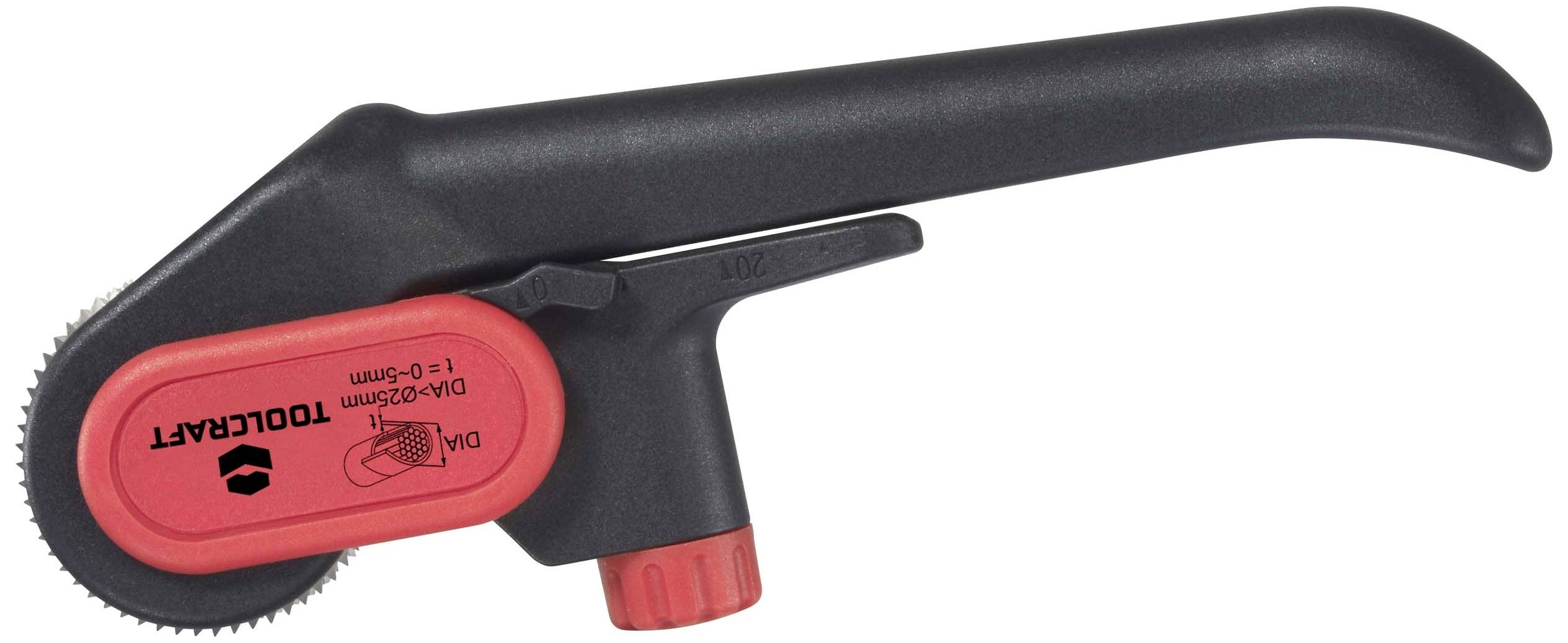 Une poignée ergonomique noire avec un bouton de réglage rouge et une échelle de mesure de 0 à 10 mm, adaptée aux traitements de précision.