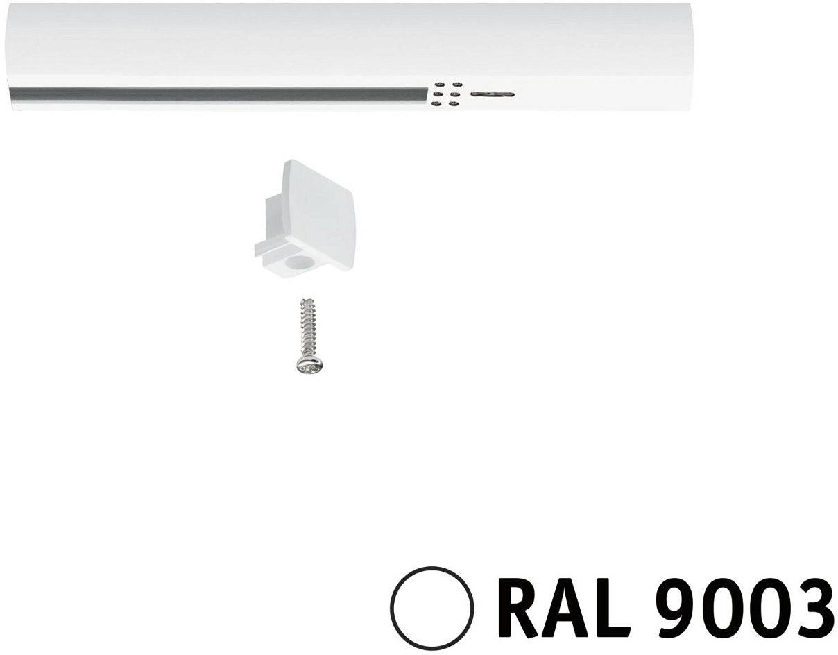 Couverture électrique blanche avec vis et support, code couleur 'RAL 9003'.