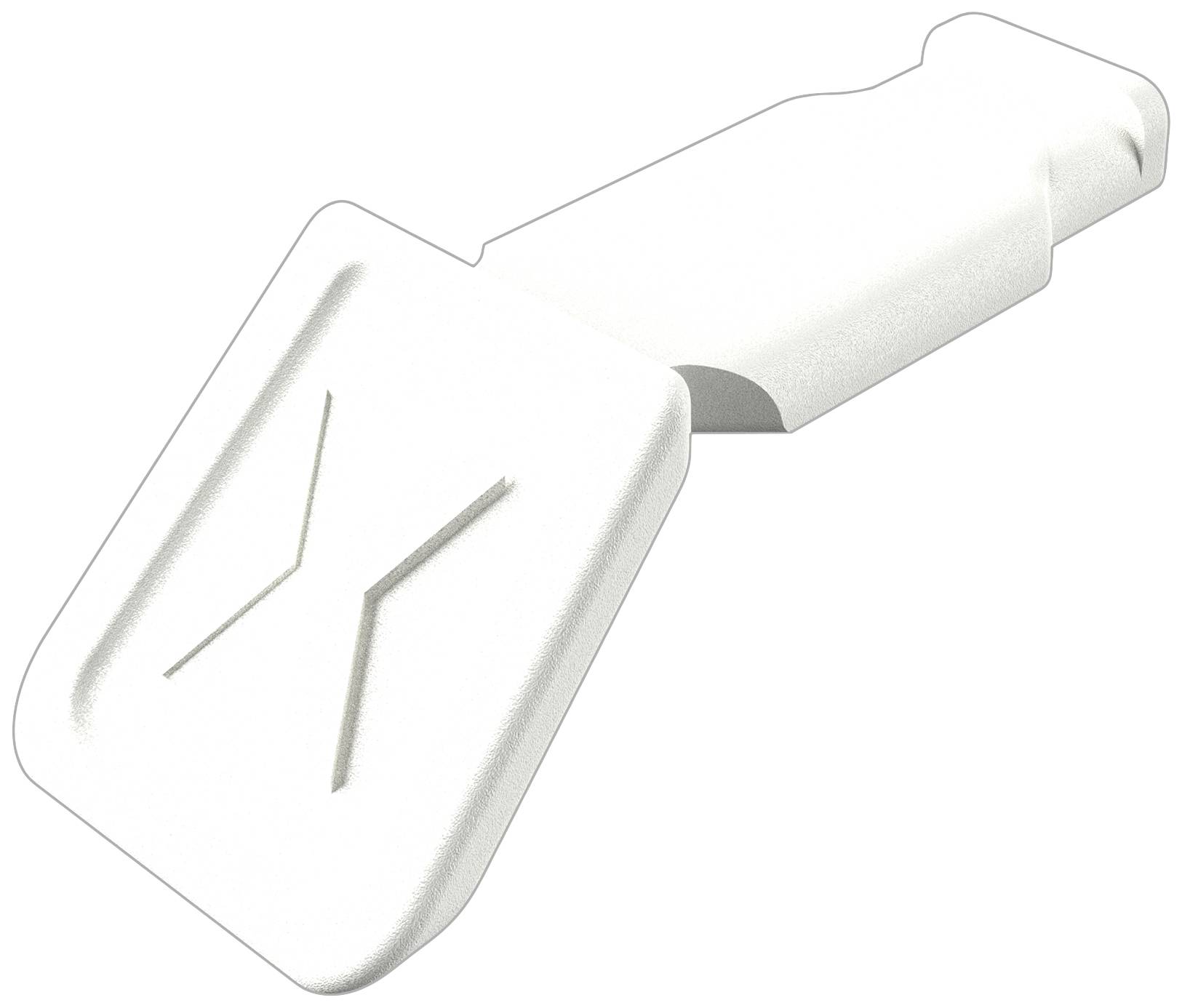 Ustensile en plastique blanc comprenant deux parties ; la surface supérieure est carrée avec un relief en forme de 'X'.