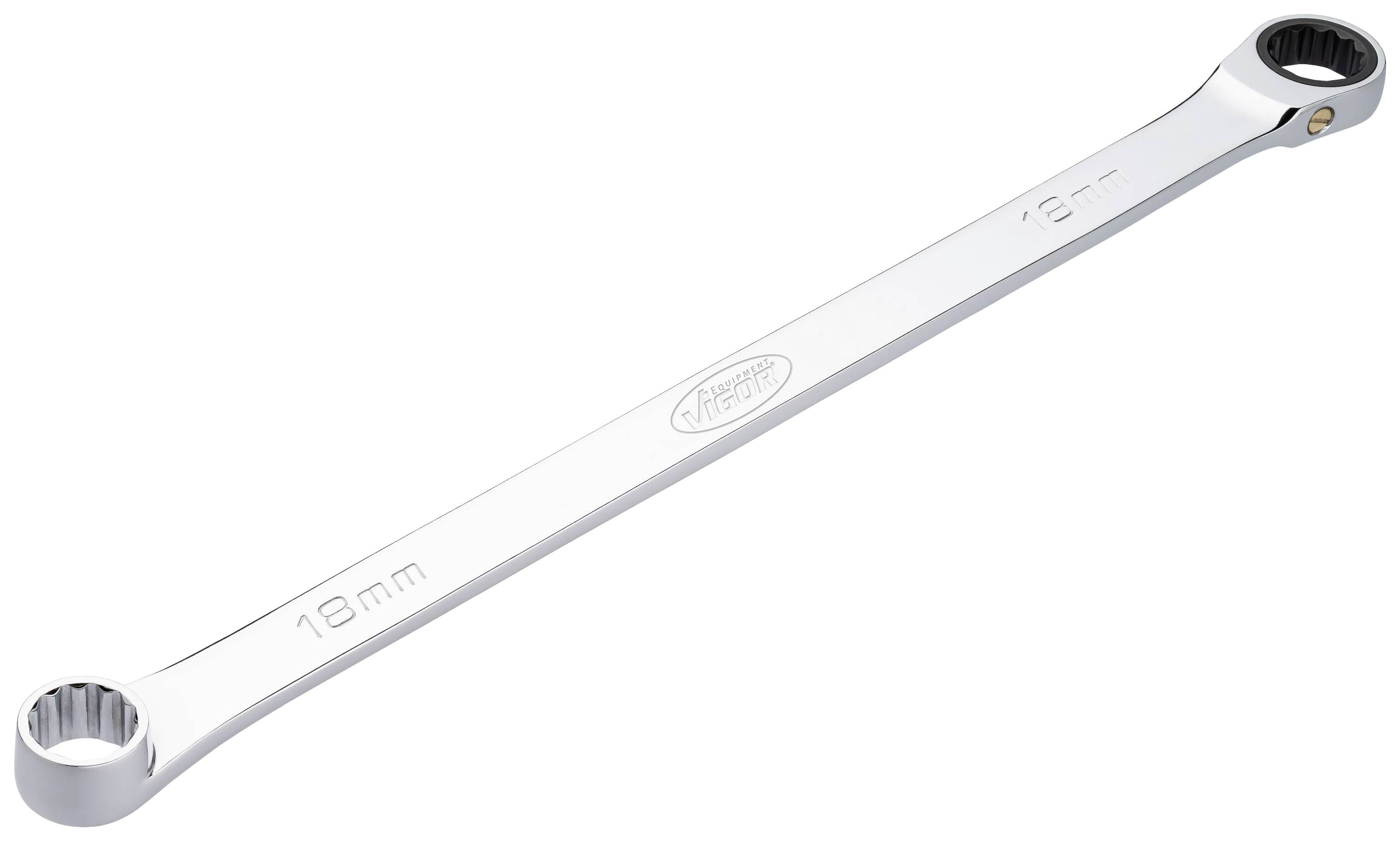 Une clé à anneau en argent à deux embouts, de dimensions différentes (18 mm et 19 mm).