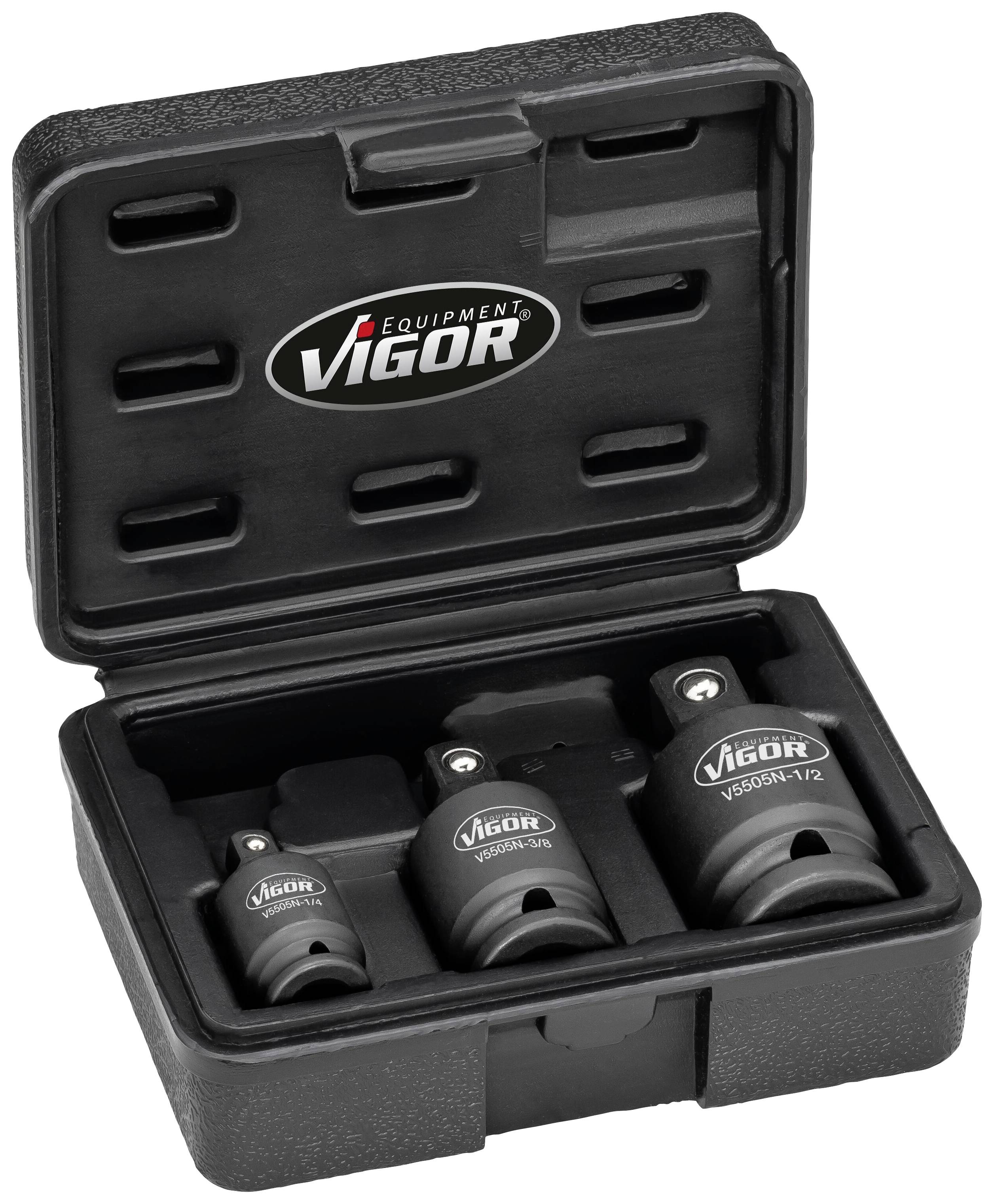 Vigor V5505N Jeu de douilles à choc Propulseur 1/2" (12.5 mm), 1/4" (6.3 mm), 3/8" (10 mm) 1 set