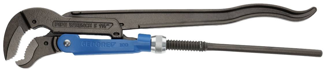 Clé à molette de taille moyenne avec une poignée bleue et tête ajustable ; adaptée aux travaux sur tuyaux et raccords.