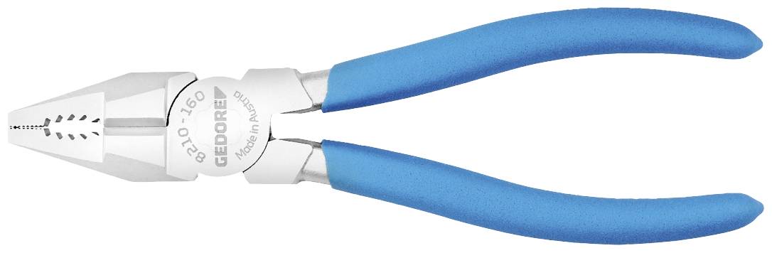 Pince plate bleu-grise avec mâchoires striées, adaptée aux travaux de préhension et de coupe. Convient pour une utilisation en artisanat et bricolage.