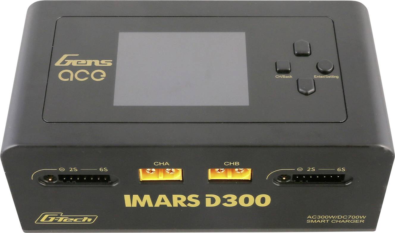 Gens ace Imars D300 Chargeur de modélisme 16 A Li-polymère, Li-ion, LiHV, LiFePO, NiMH Double sortie de charge, Détection d'accu