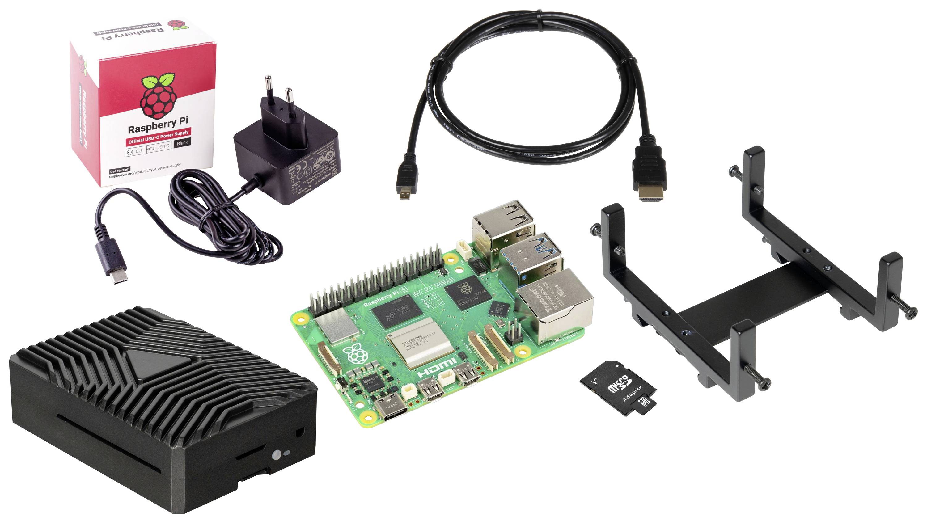 Joy-it Embedded DIN-RAIL - VESA Pi5 Kit Raspberry Pi® 5 B 8 GB 4 x 2.4 GHz avec boîtier, avec alimentation, avec Noobs OS, ave