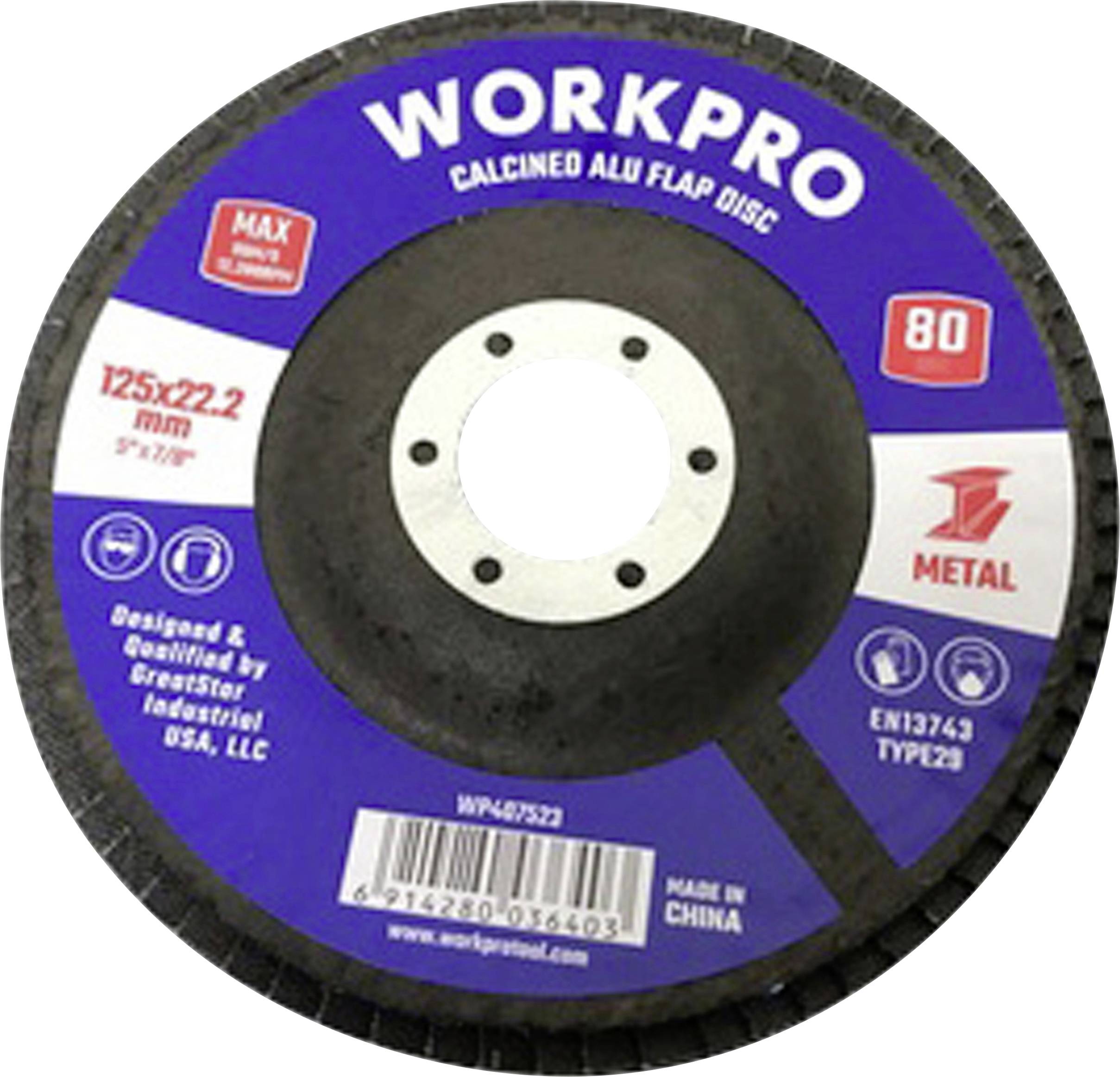 WorkPro WP407523 Disque à surfacer à lamelles Diamètre 125 mm Ø de perçage 22.2 mm 10 pc(s)