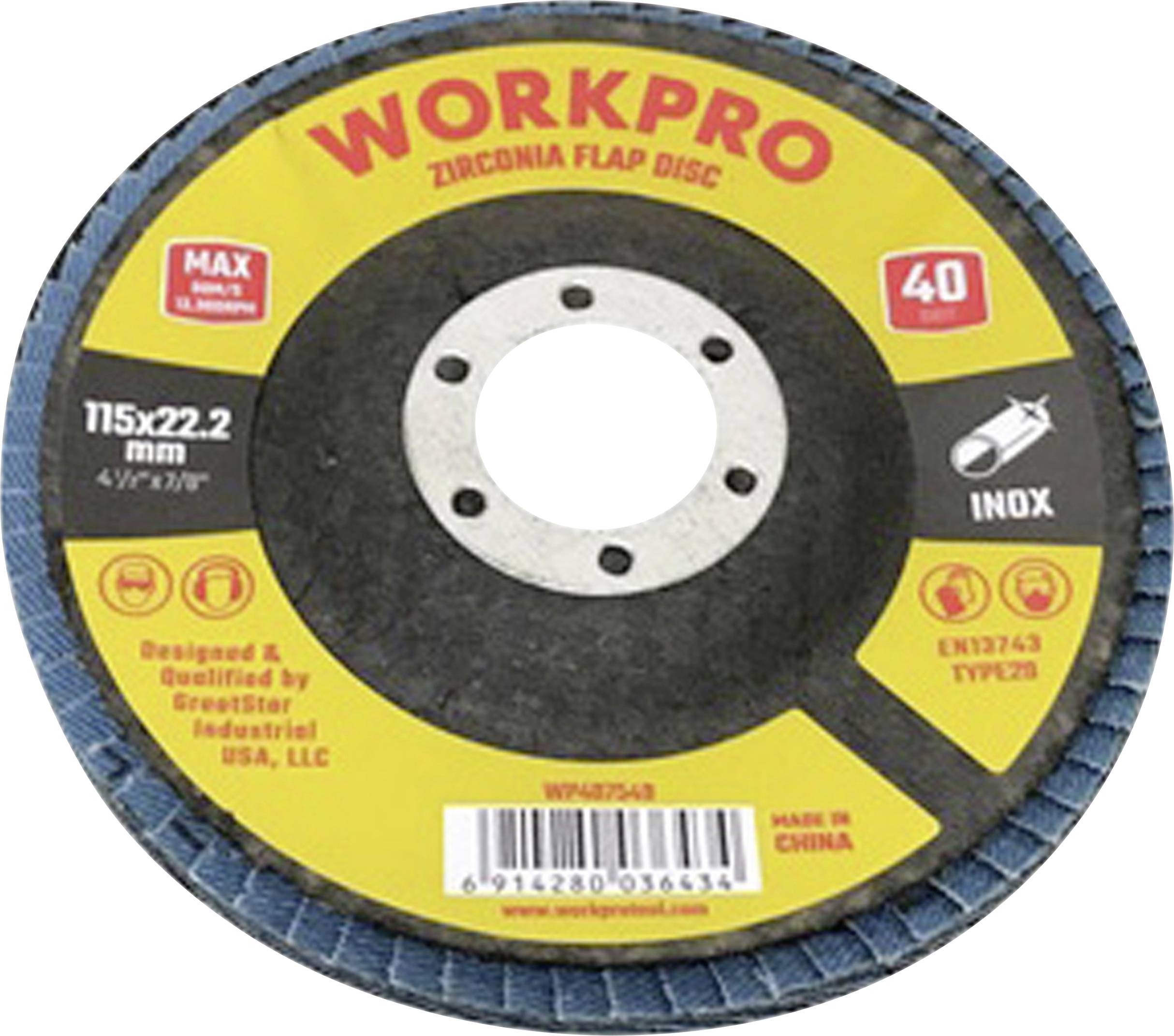WorkPro WP407549 Disque à surfacer à lamelles Diamètre 115 mm Ø de perçage 22.2 mm 10 pc(s)