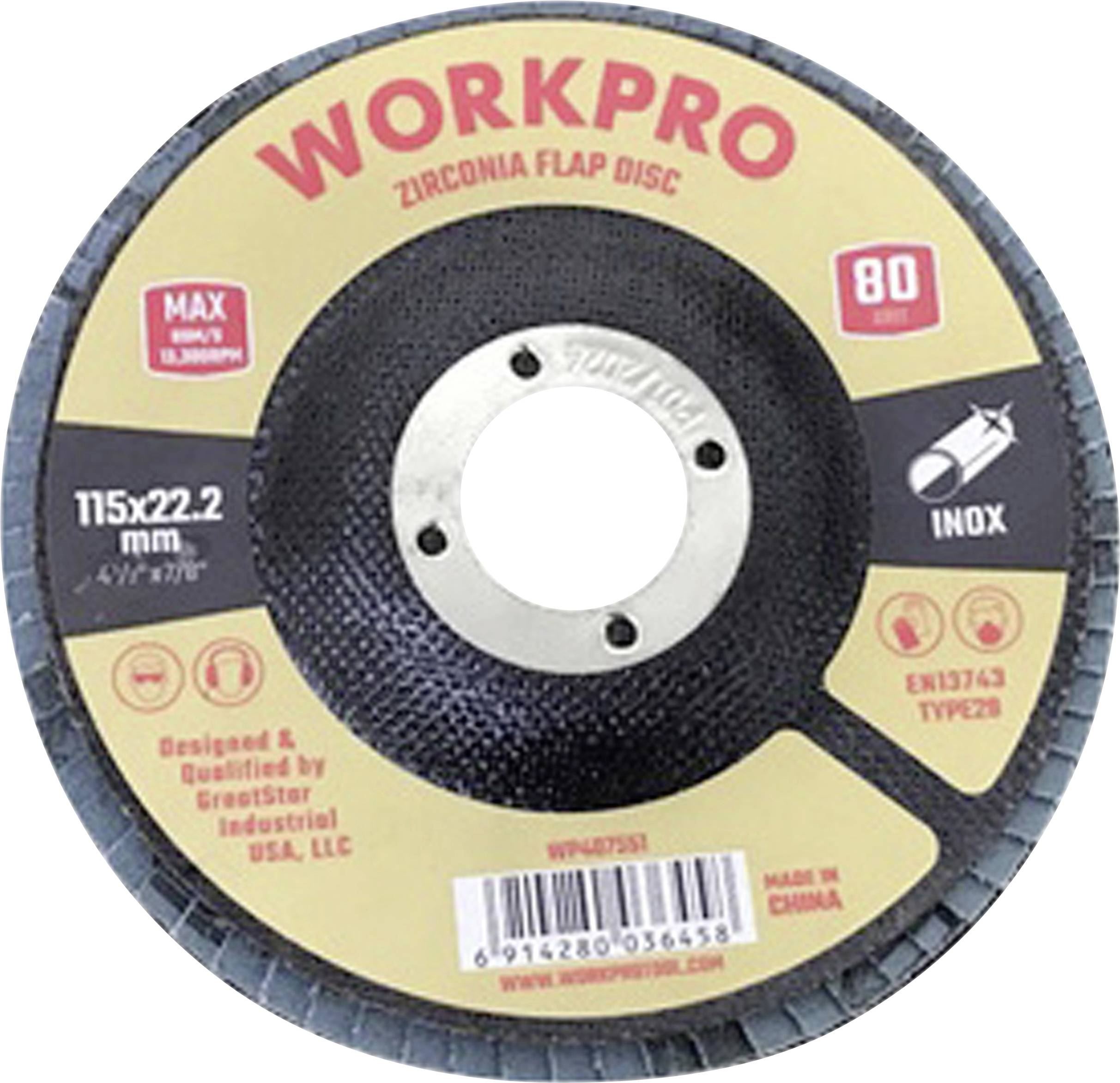 WorkPro WP407551 Disque à surfacer à lamelles Diamètre 115 mm Ø de perçage 22.2 mm 10 pc(s)