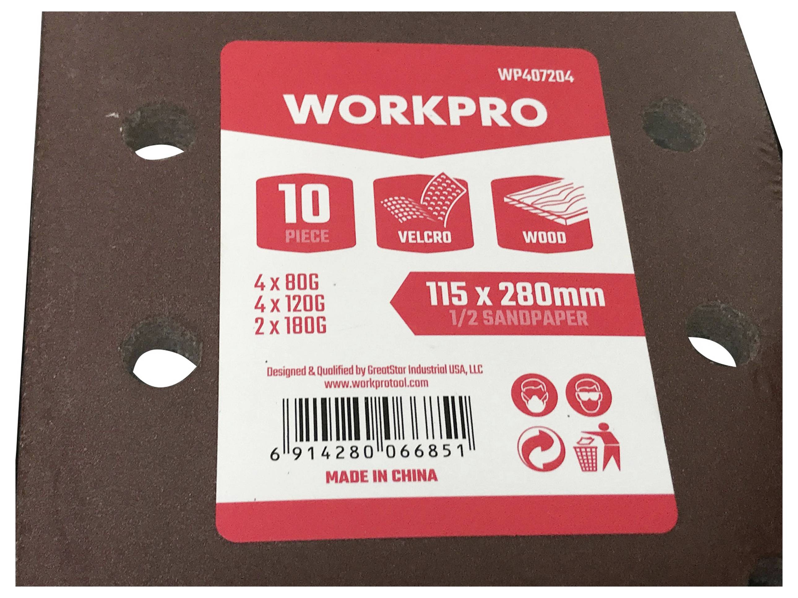 WorkPro WP407204 Papier abrasif avec bande auto-agrippante (L x l) 280 mm x 115 mm 10 pc(s)