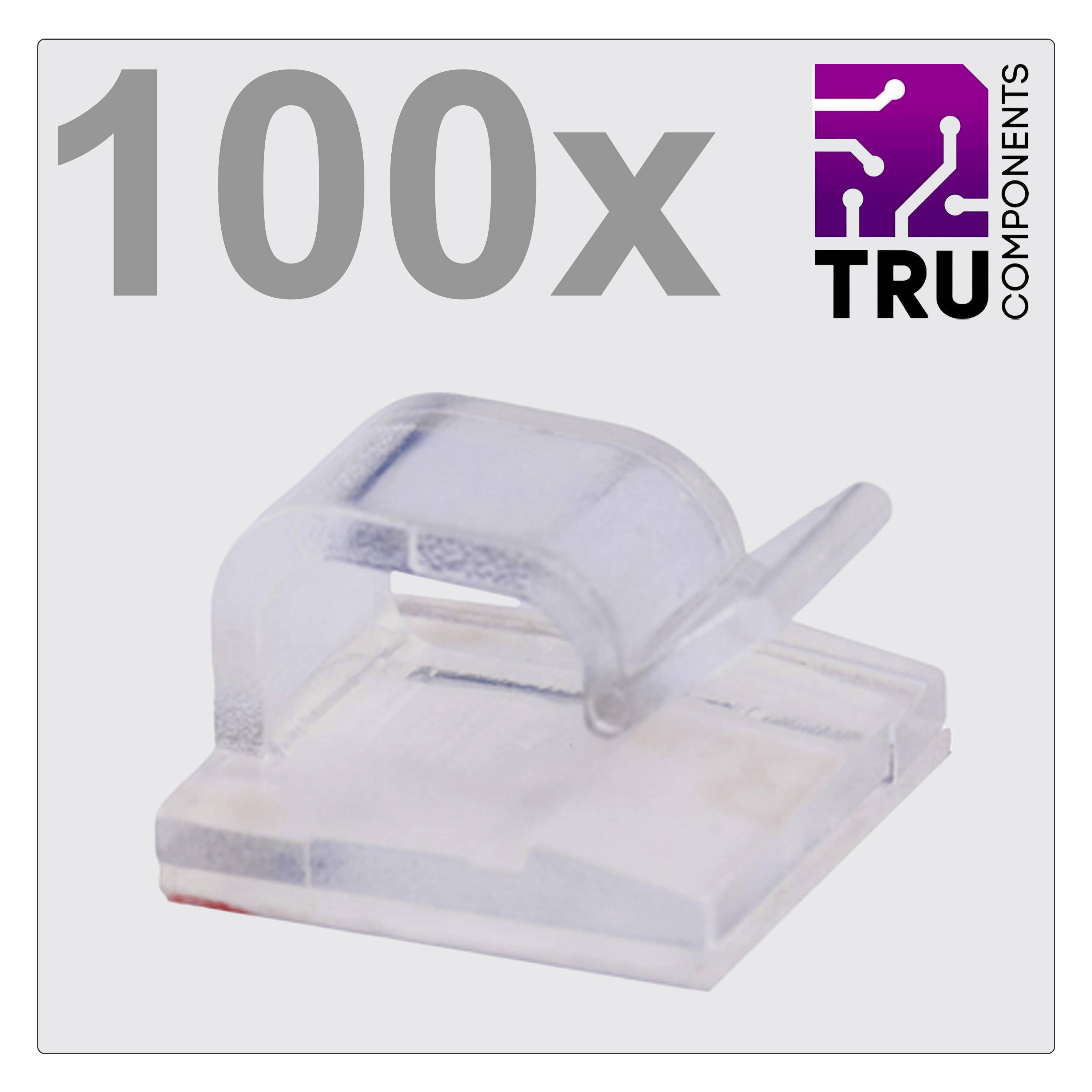 Un support de câble transparent portant l'inscription '100x' et le logo de la marque dans le coin supérieur droit.