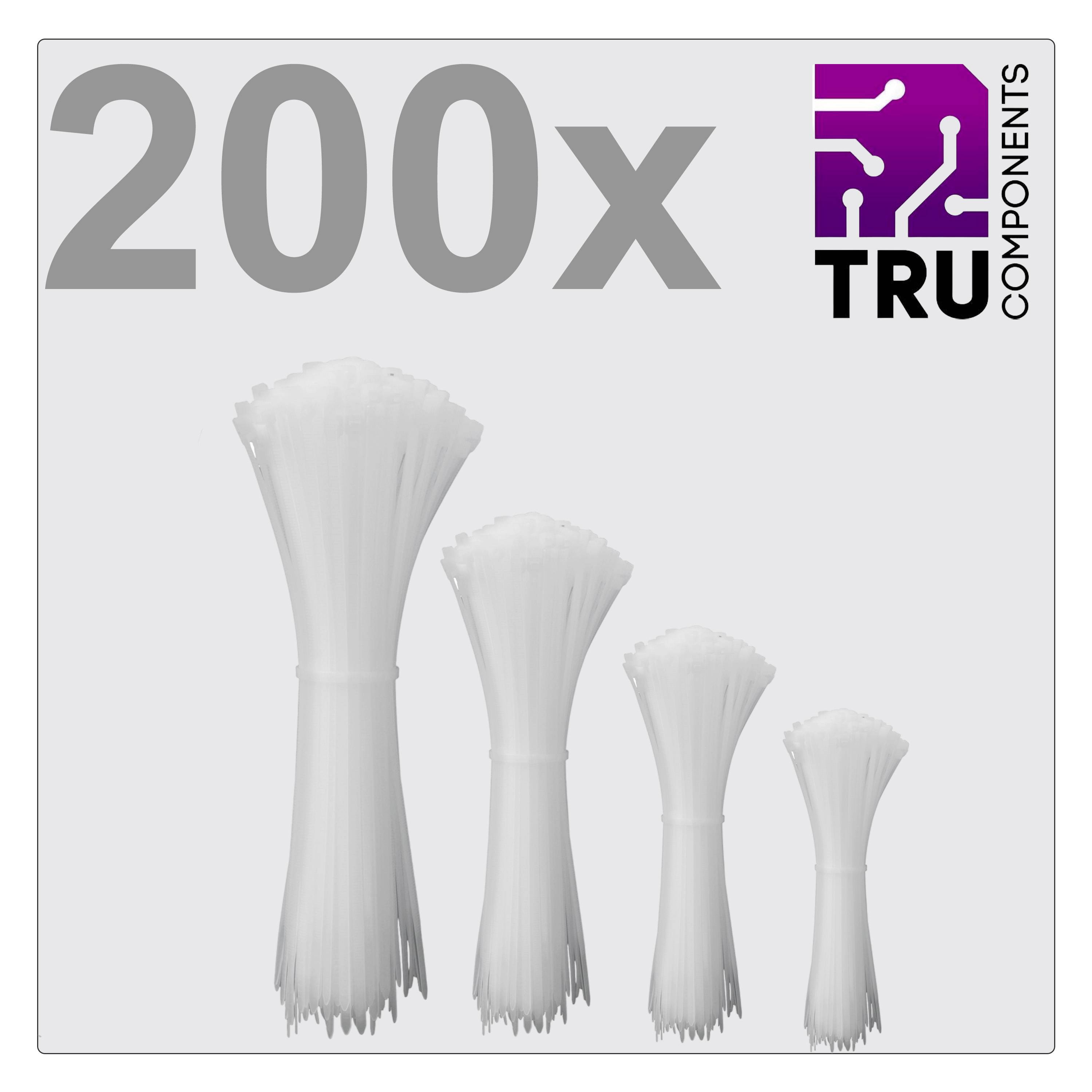 200 colliers de câble de différentes tailles, logo TRU Components en haut à droite.