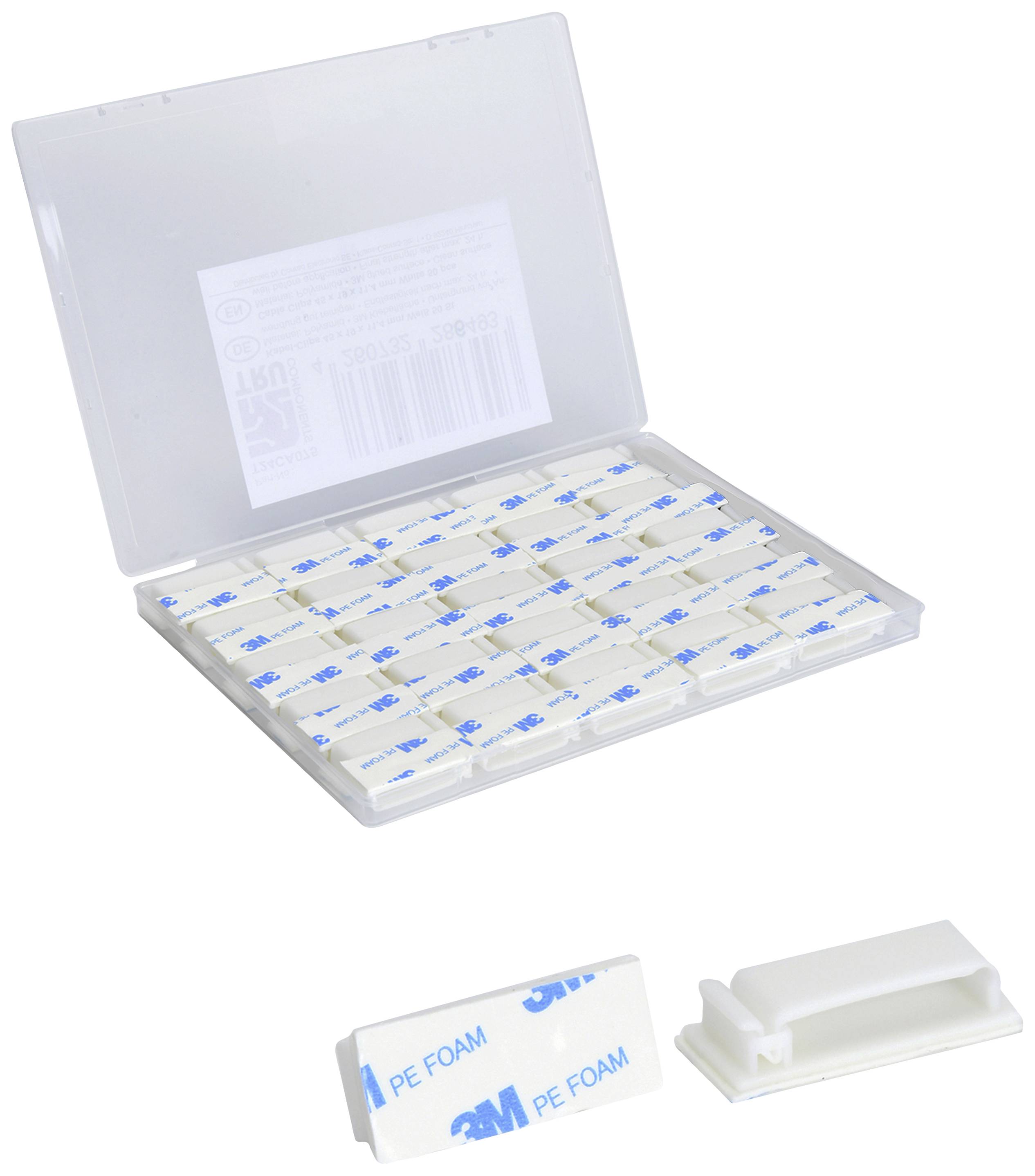 TRU COMPONENTS T24CA075 Embase de fixation autocollant TC-12888572 pour câble plat, refermable blanc 50 pc(s)