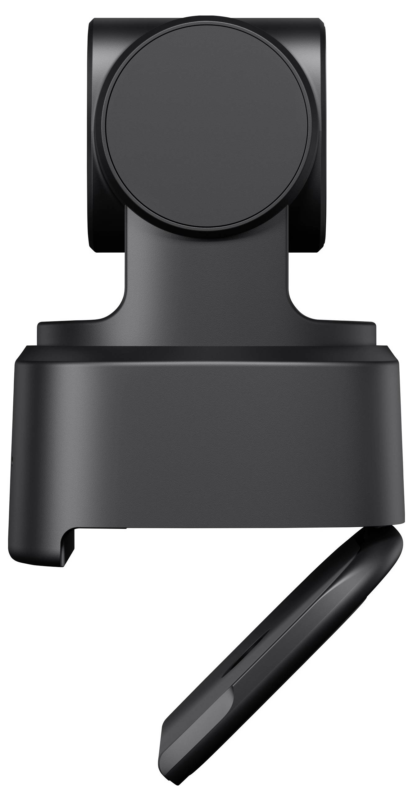 Appareil noir, compact et rectangulaire, doté d'une tête cylindrique, d'une charnière et d'un bras pivotant.