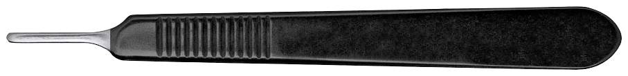 Scalpel chirurgical à manche noir, lame visible.