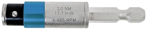 Adaptateur de couple avec marquage bleu et noir, identifié par '2,0 Nm', '1,7 lb-po', '4-985-tr/min'.