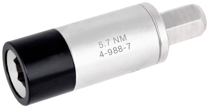 Adaptateur de clé dynamométrique argenté avec l'inscription '5.7 NM 4-988-7' sur le côté, présentant un embout carré.