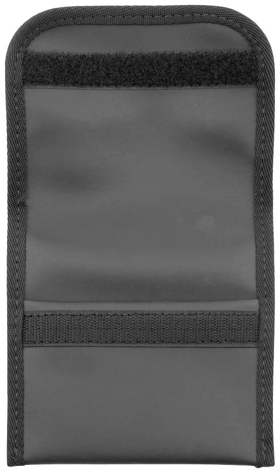 Housse en nylon noir avec fermeture à scratch et coutures droites, adaptée au rangement des outils ou des petits objets.