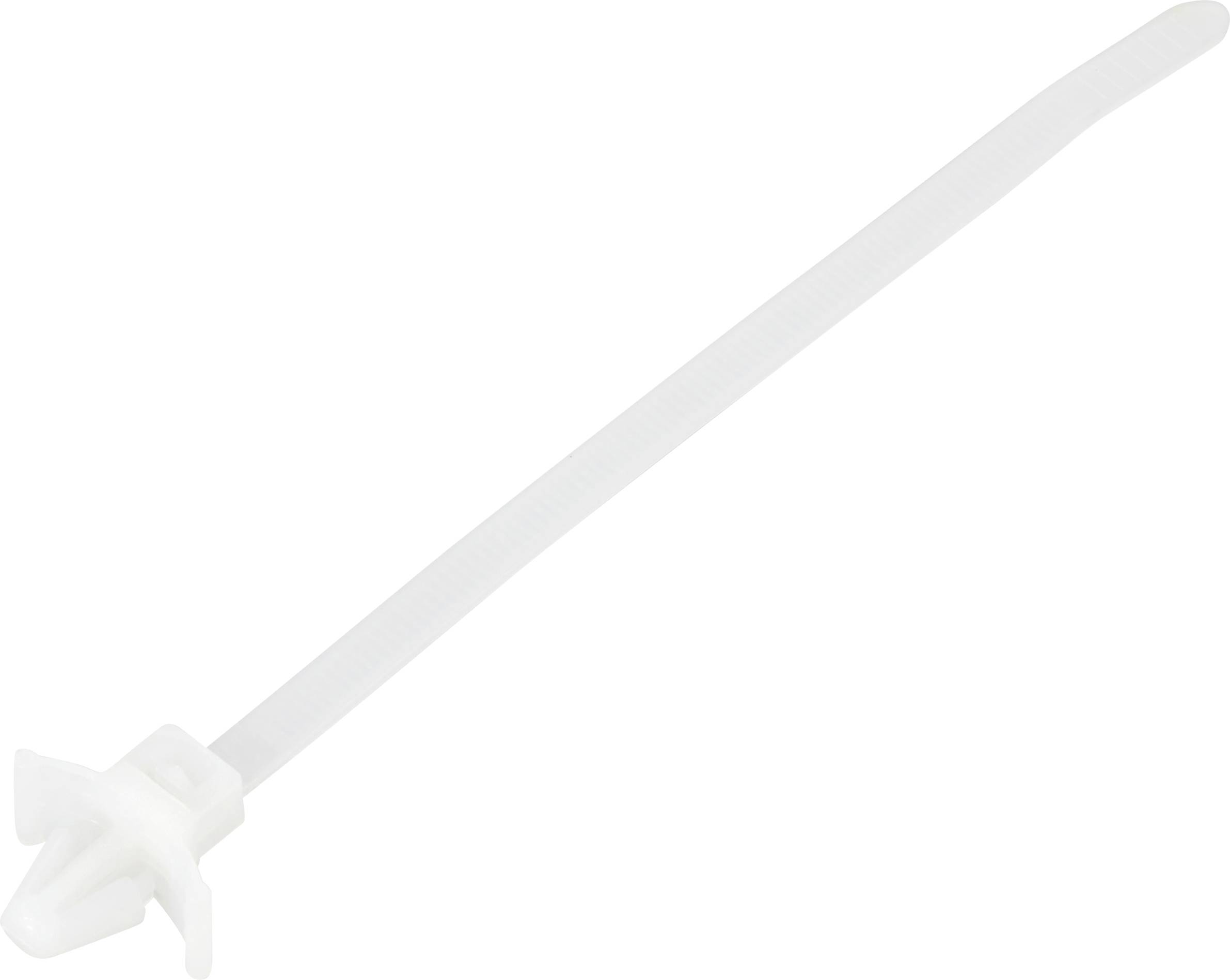 Un collier de serrage blanc en plastique, idéal pour regrouper des câbles.