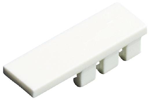 Un bloc rectangulaire blanc en plastique, muni de quatre pieds d'emboîtement uniformes, probablement conçu comme élément de construction ou de connexion.