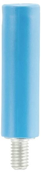 Un boulon métallique revêtu de bleu avec une tige filetée en bas, utilisé pour la fixation dans des applications techniques.