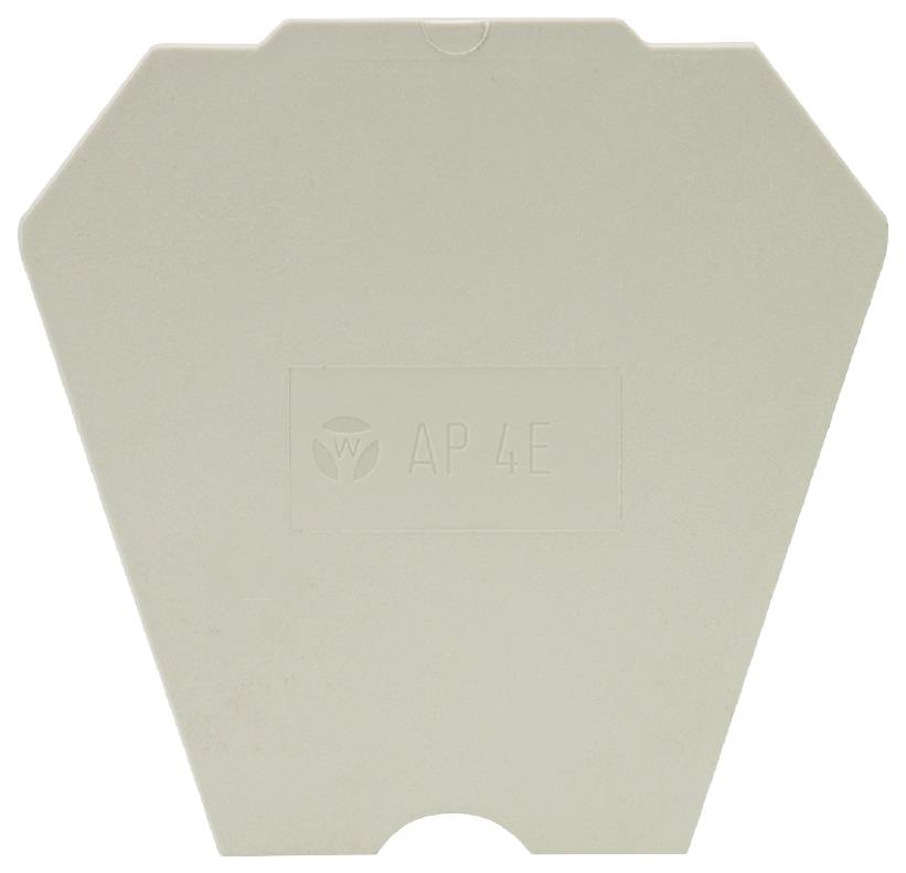 Couvercle en plastique beige portant l'inscription 'AP 4E', probablement partie d'un boîtier électrique ou mécanique.