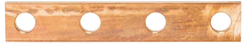 Un support en bois avec quatre ouvertures rondes alignées. Adapté pour le rangement ou la présentation d'objets.