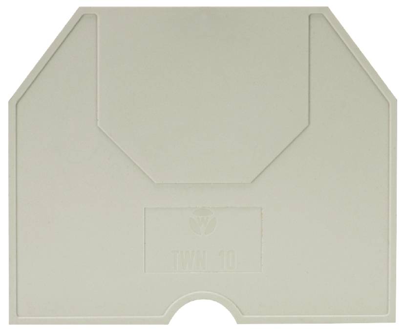 Plaque rectangulaire grise en plastique avec des coins supérieurs biseautés et un renfoncement rectangulaire au centre.