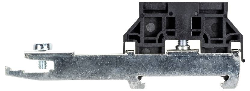 Une pièce métallique avec un boîtier en plastique à son sommet, qui semble probablement servir de support ou de connexion pour un usage mécanique.