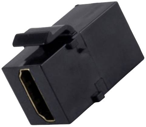 Adaptateur HDMI noir pour la connexion entre des câbles HDMI dans des environnements techniques.