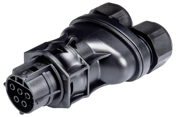 Un connecteur électronique noir à contacts multiples, utilisé pour les connexions de câbles dans des applications industrielles.